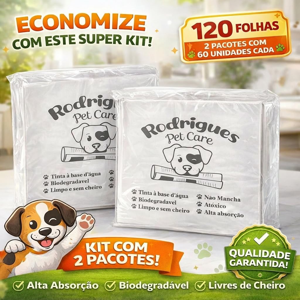 Tapete Higiênico Jornal Pet Care para Cães e Pets Pacotes com 60 120 ou 180 Folhas (60)