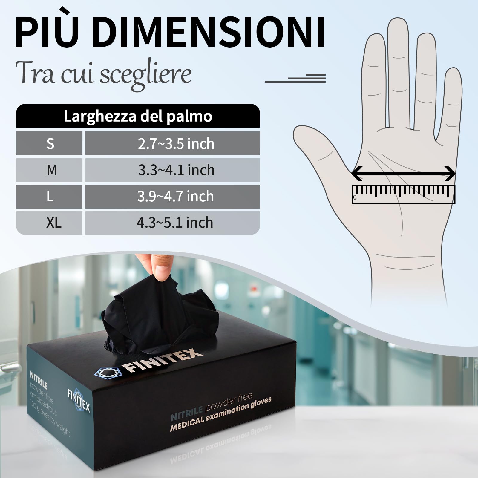 FINITEX Neri Guanti Monouso in Nitrile L 1000pz, Multiuso Pulizia Alimentari Ambiti Medici senza Lattice & Polvere, 5mil