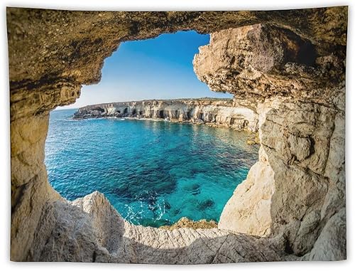 Tapiz de paisaje natural, cielo azul, mar, paisaje, costa, luz del sol, vista de playa, tapiz colgante de pared para dormitorio, sala de estar, 40 x