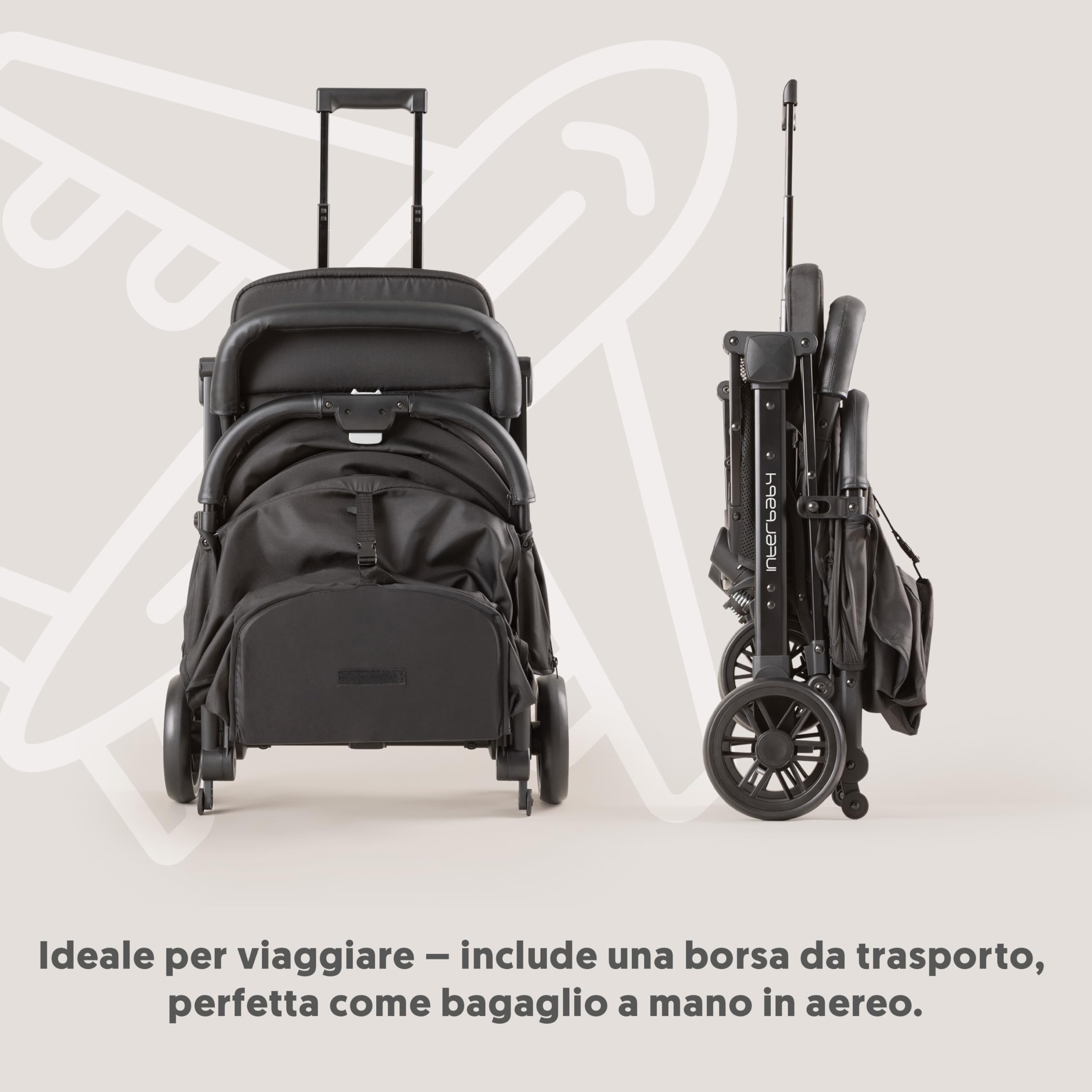 Interbaby Passeggino Leggero Compatto e Ultraleggero | Passeggino da Viaggio e Aereo Pieghevole, dalla Nascita fino a 22 kg | Chiusura Rapida, Cappottina XXL, Ammortizzatori (Min. Plus Space Rosa)