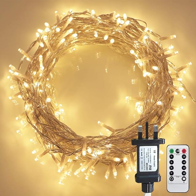STARKER 10M 100Leds Fairy Lights Mains Powered String Lights with Remote Control (8 Modes, Timer, Dimmable) Waterproof for Indoor & Outdoor Decor , Warm White