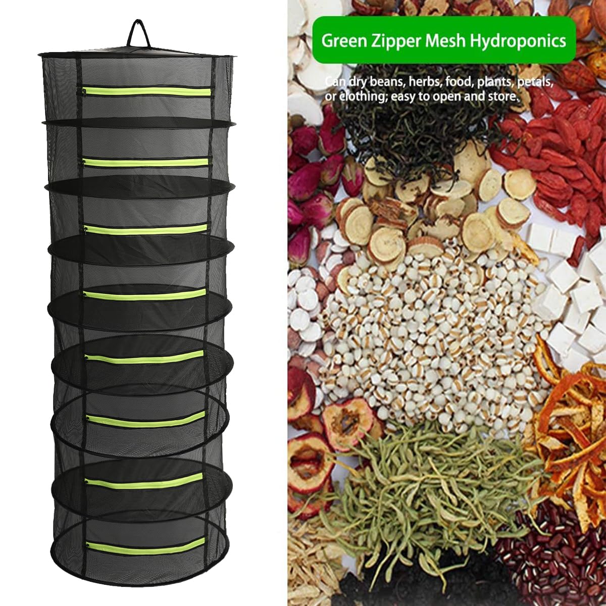 Filet De Séchage 4 Étages Pour Herbes, Légumes Et Viande - Suspendu Et Pliable - Fermeture Éclair - Nylon Respirant