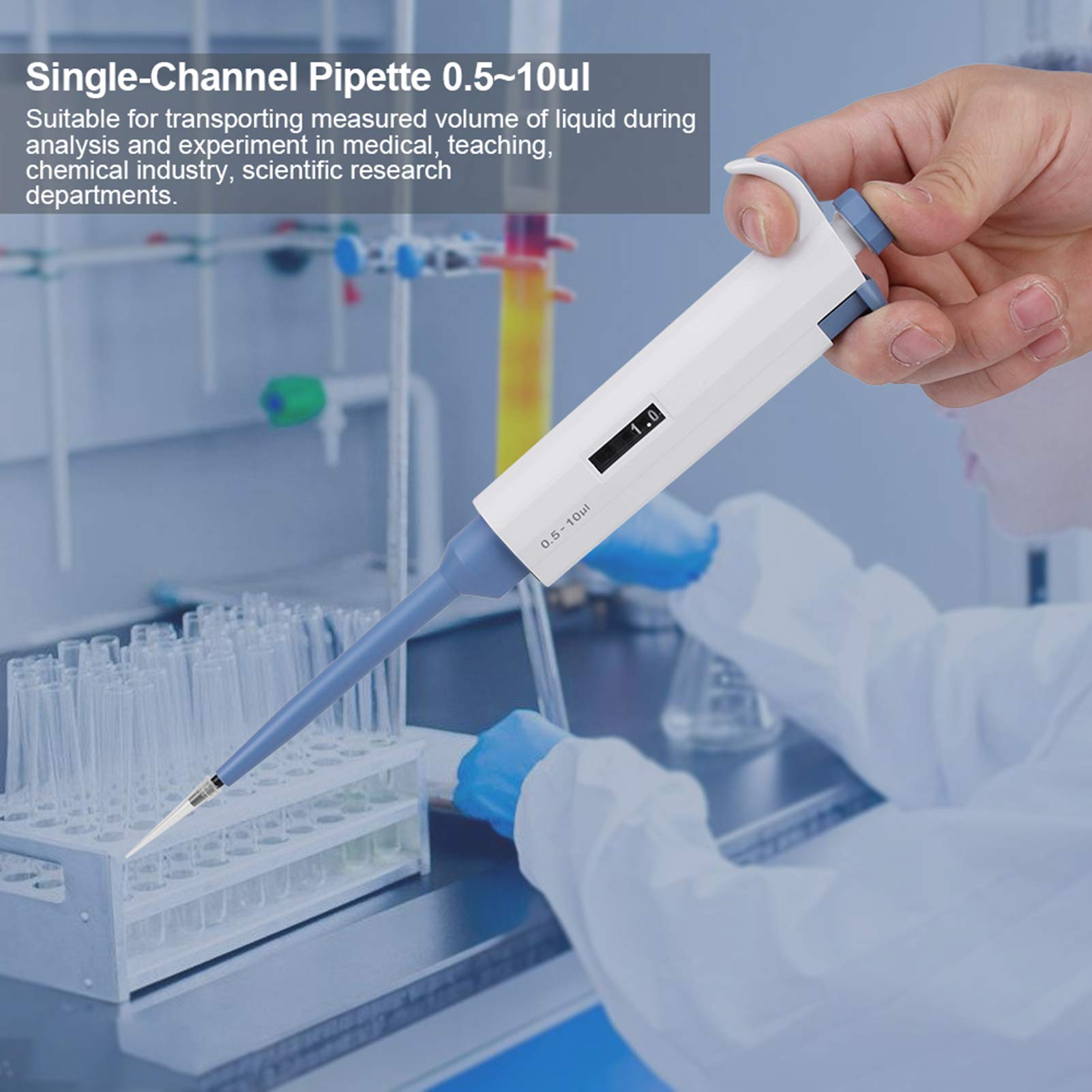 Kimiss Pipeteur de volume variable à un seul canal Outil de laboratoire de pipettes à micro-pipette réglable manuellement 0,5~10 l
