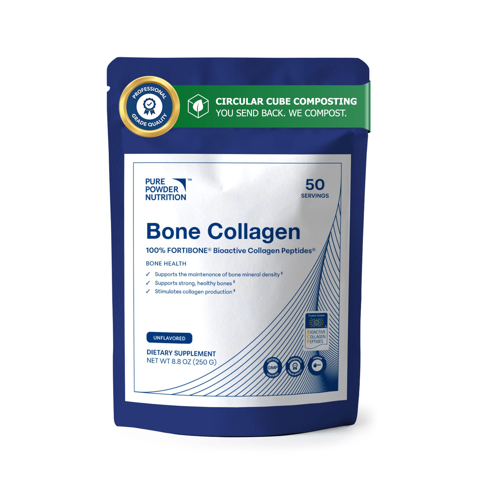 Bone Collagen with FORTIBONE Bioactive Collagen Peptides for Bone Health | 50 Serves (No Flavor) | Powder