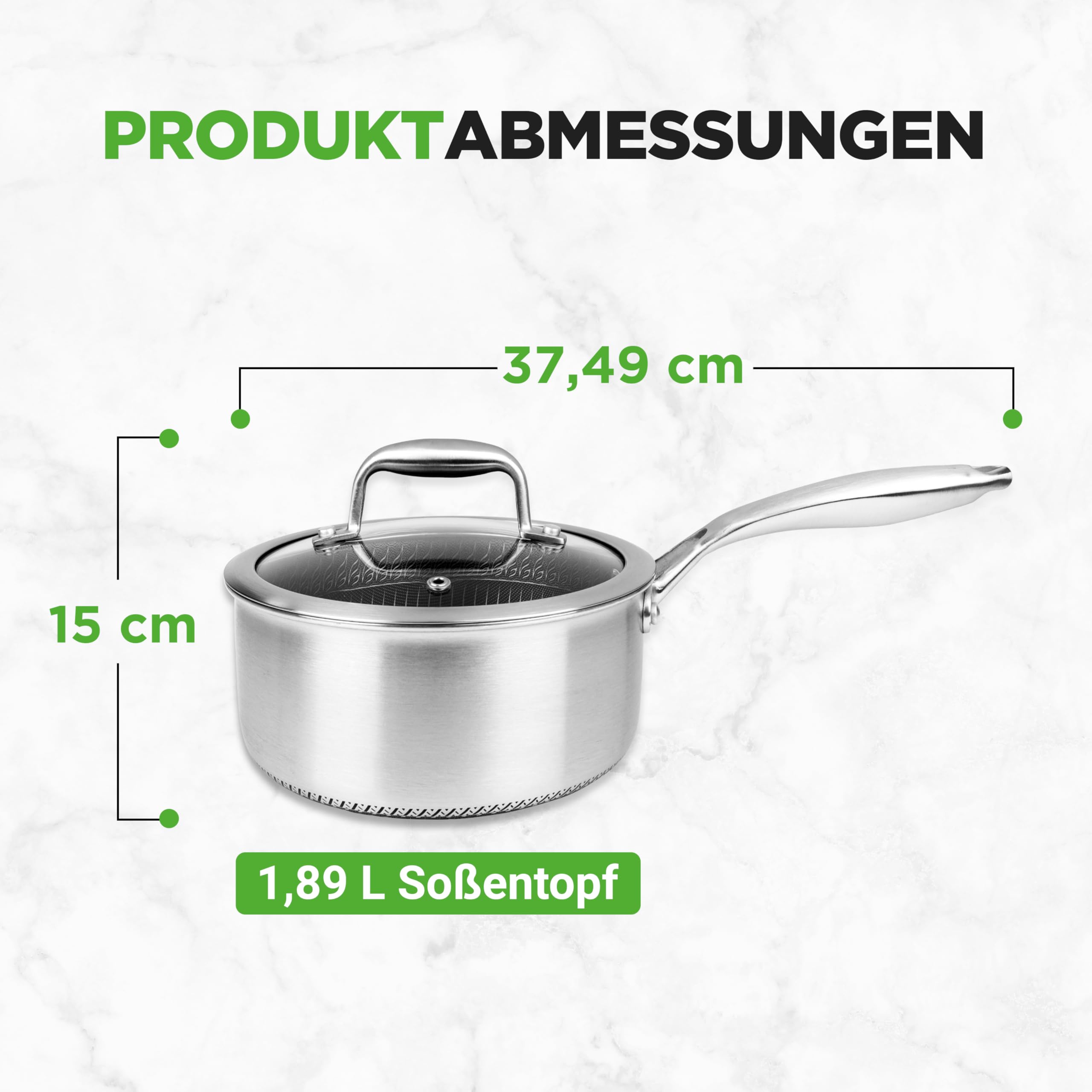 Nutrichef Stielkasserolle Ø 19cm, 2 L Topf Klein- aus Edelstahl mit Glasdeckel – Kratzfeste Wabenstruktur, Hochwertiger Saucentopf für Kleine Mengen, Saucen & Butter, Sortiert