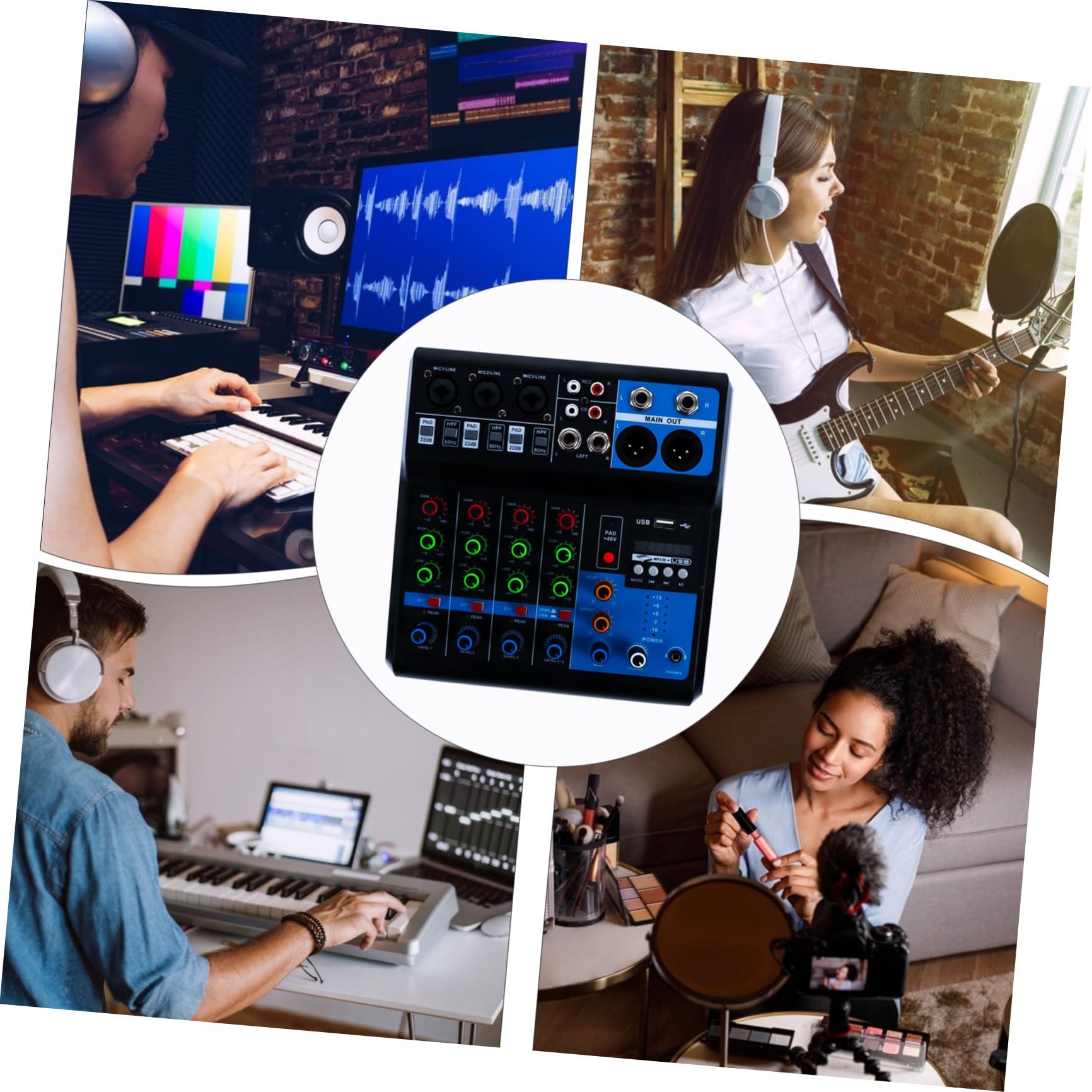 MAGICLULU Mezclador y Conexión USB de Audio Profesional para Computadora de 5 Canales Procesamiento de Voz para Chat de Voz y Enseñanza en Línea
