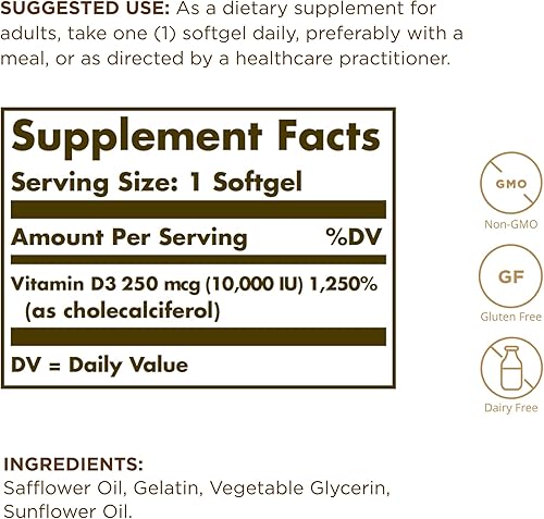 Vista 24 de Solgar Vitamina D3 (colecalciferol) 125 MCG (5000 UI), 100 cápsulas blandas – Ayuda a mantener huesos y dientes saludables – Apoyo del sistema