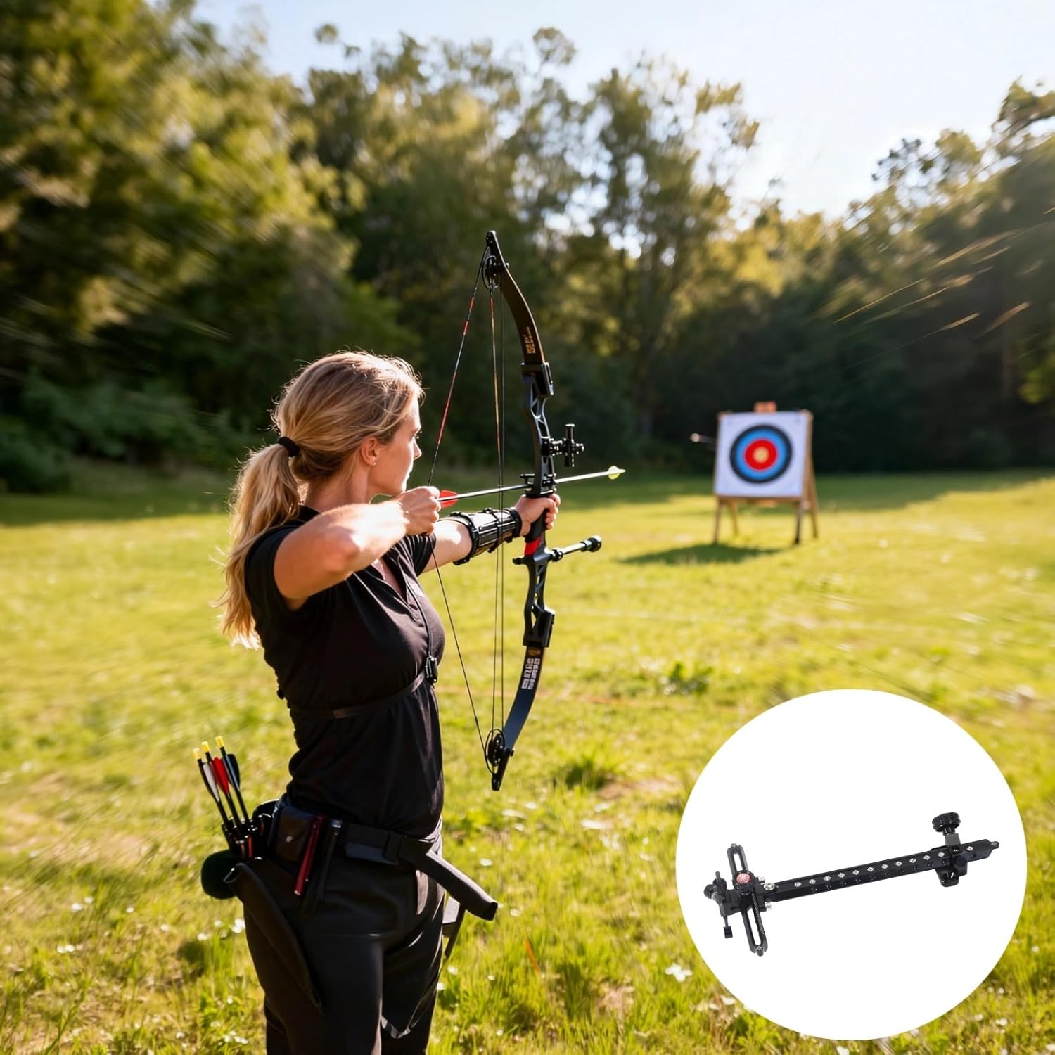 Recurve Bow Sight, 9 in / 23 Cm T Shape Target Sight, Single Fiber Pin, Quick Adjustment, Aluminum Alloy 9.2 Oz / 260 G