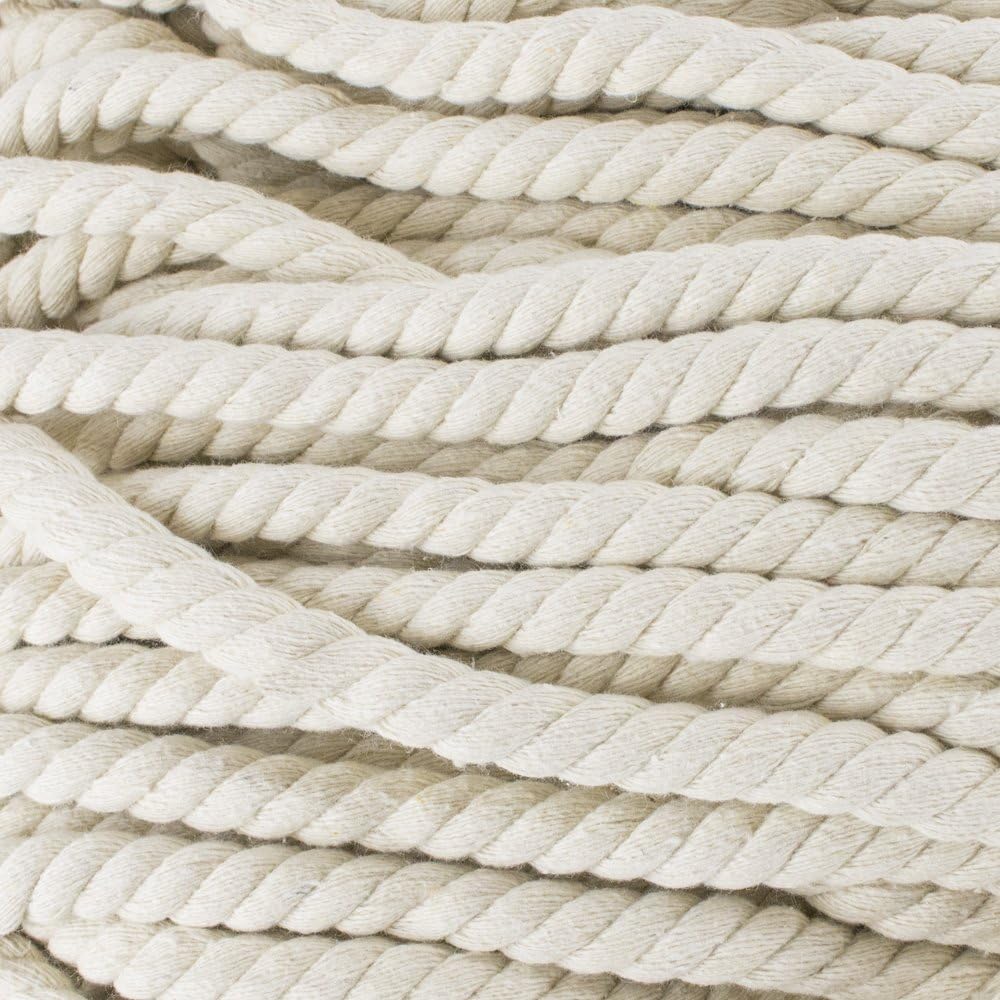 Natural Twisted Cotton Rope - Soft But Strong - Assorted Colors - 1/2 Inch Diameter (Rice White, 100 Feet)