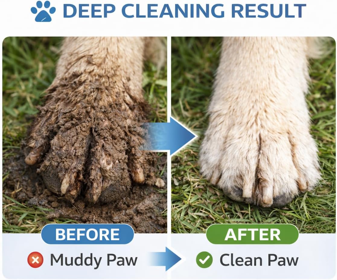Dog Paw Cleaner Cup with Towel, Pet Paw Cleaner for Dogs & Cats, Portable Muddy Paw Washer with Soft Silicone Bristles, Deep Cleaning Paw Washer Cup (Blue)
