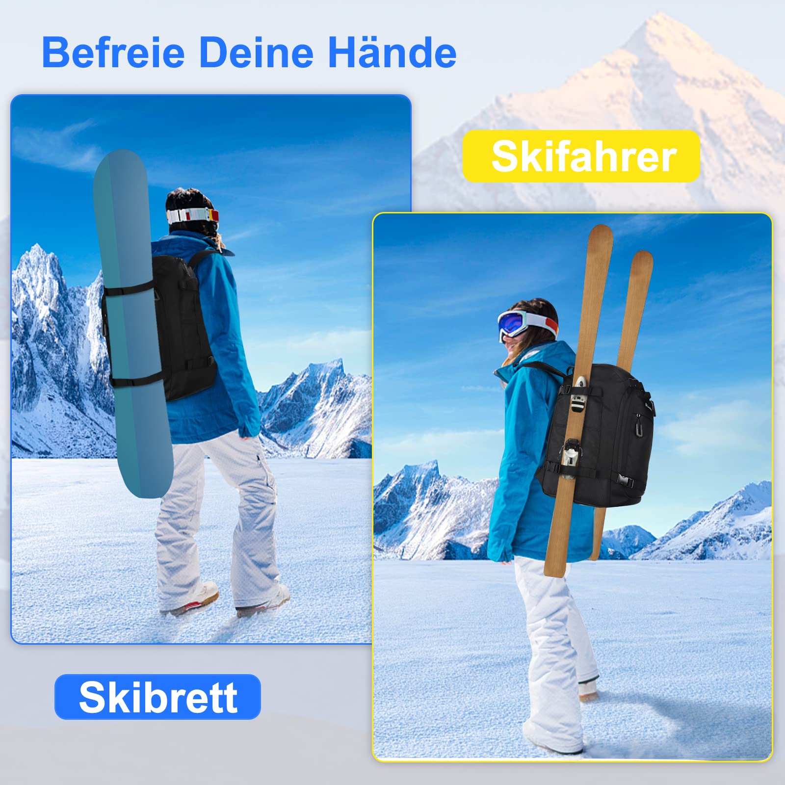 Unigear Borse per Scarponi Sci, 50L/70L Zaino per Scarponi da Sci Snowboard con Sistema Molle Negozio Attrezzatura Inclusa Scarpe, Giacca, Casco, Occhiali, Guanti, Scarponi da Neve