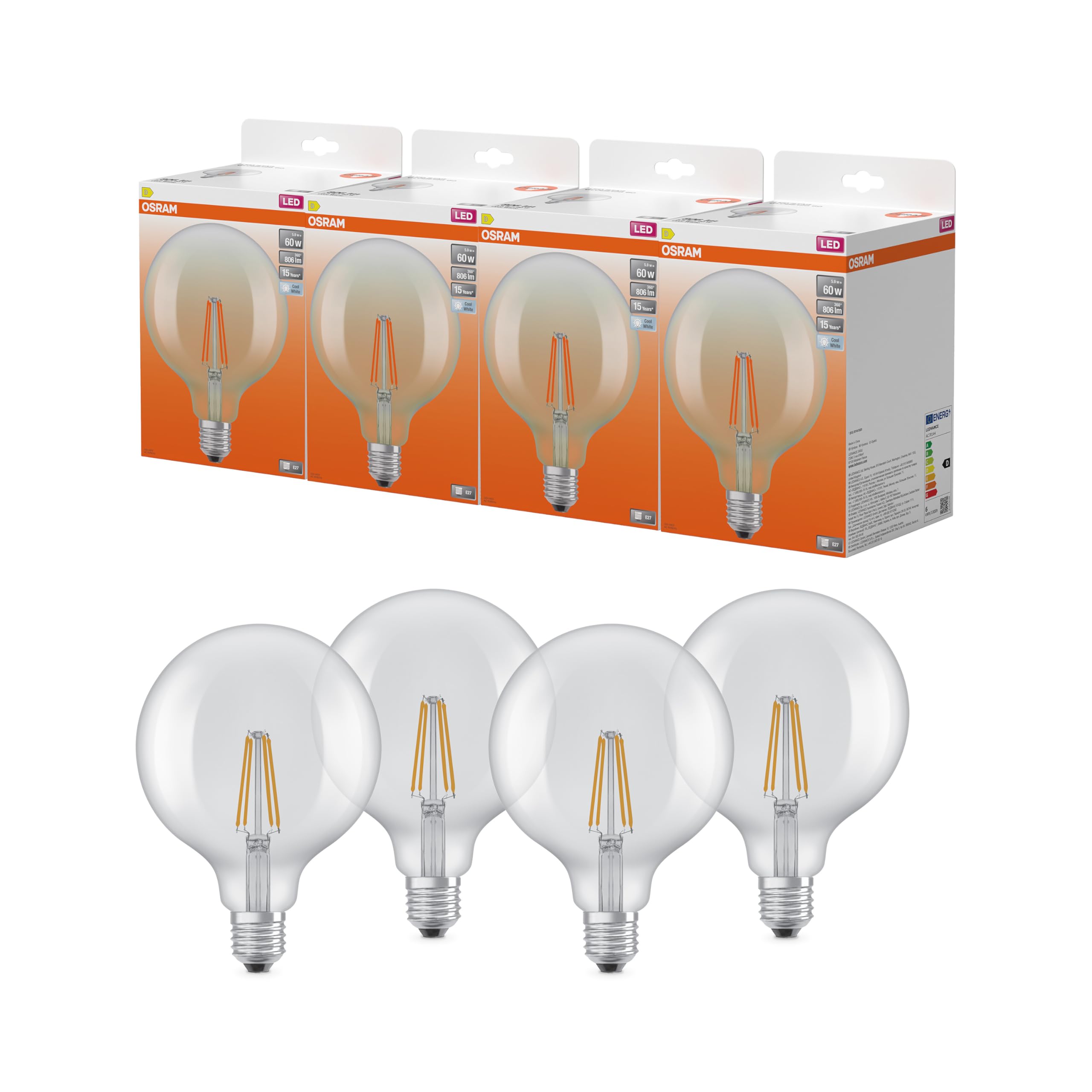 Osram LED-Lampe Globe G125 A60 5,9W klar E27