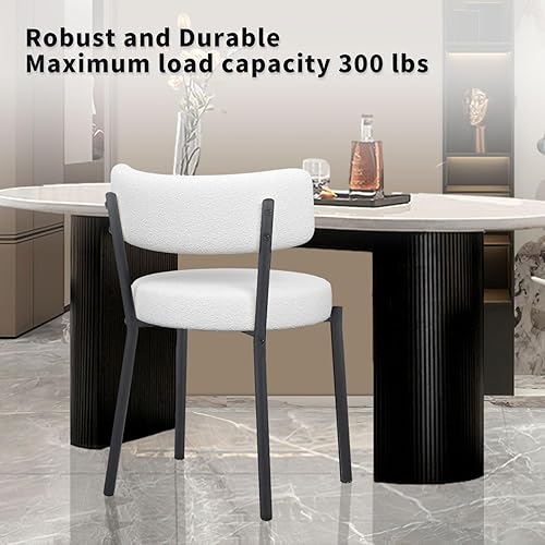 Miniatura 5 de Boucle - Juego de 2 sillas de comedor tapizadas redondas, modernas, con respaldo curvado, sillas de comedor para cocina, sillas de comedor blancas