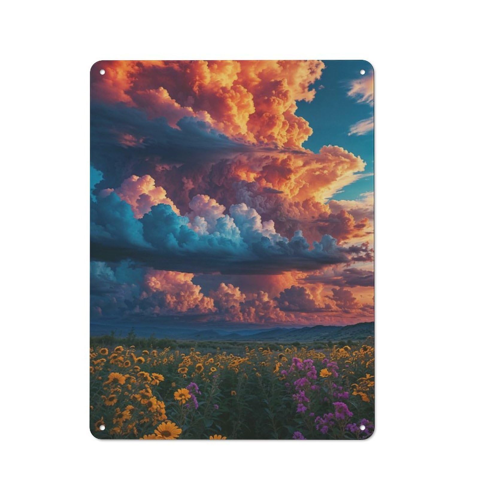 Junmoney Flowers And Colorful Sky Vintage Vintage Metal Sign 40X30cm Featuring Restaurant Wall Art For Takeaway, Bar, Kitchen Or Counter Area