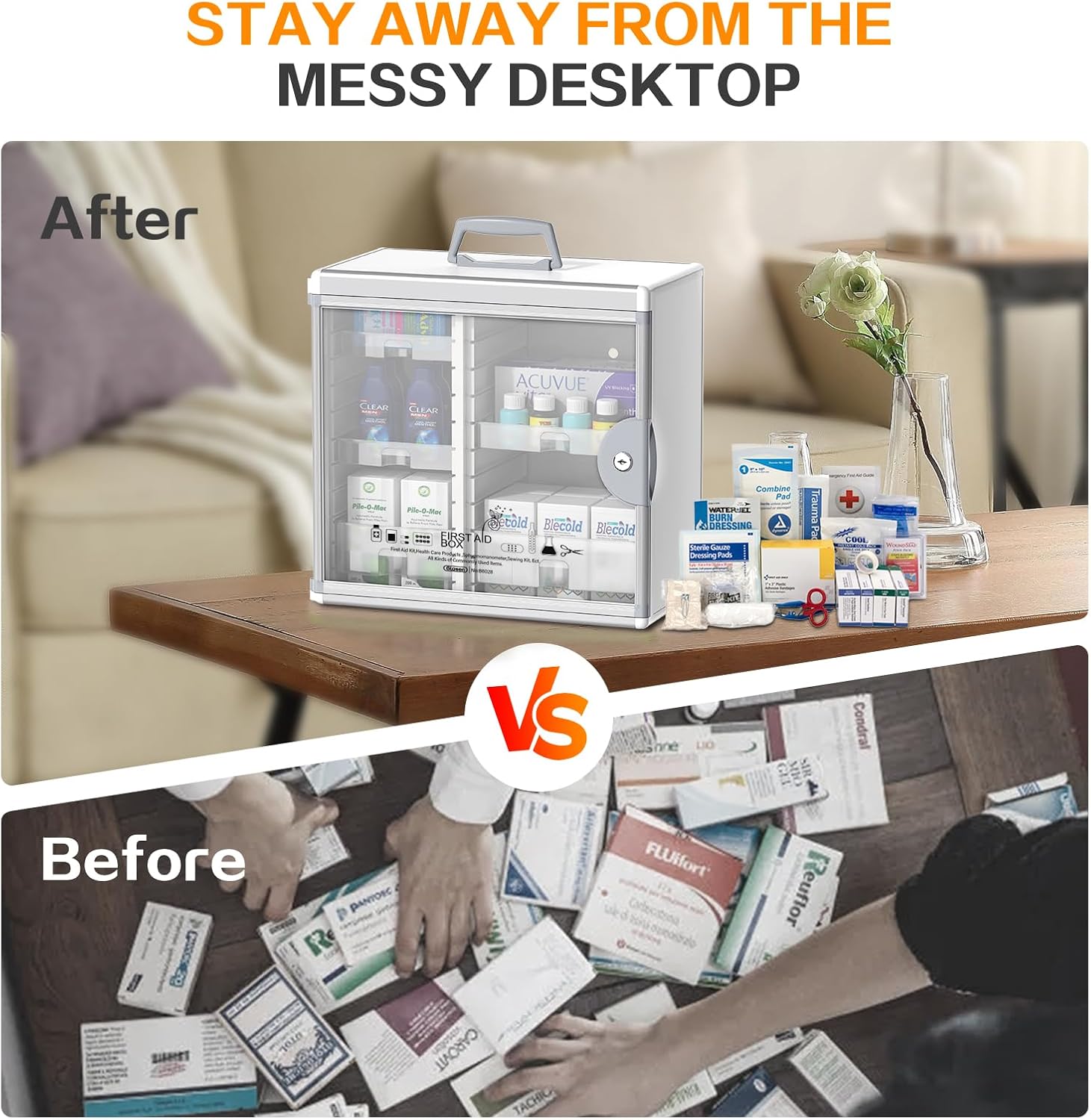 Glosen Medicine Cabinet Locking Medicine Cabinet Wall Mounted【 Silver 13.6 x 13.4 x 6.5 Inch 】 Portable Storage Container Big Capacity