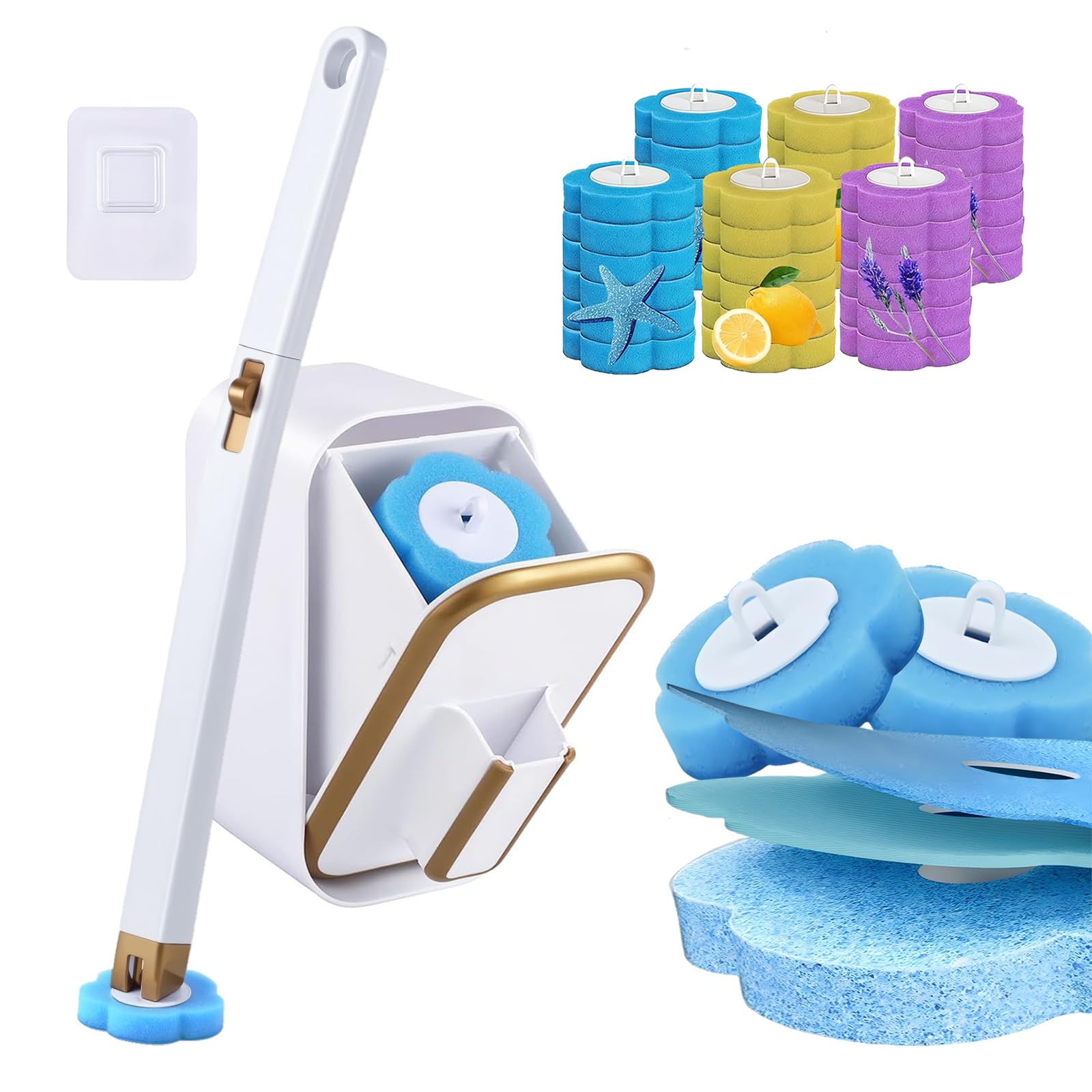 Brosse de toilette jetable avec 36 recharges de nettoyant pour le nettoyage de la salle de bain, brosse de toilette murale améliorée avec produit de nettoyage