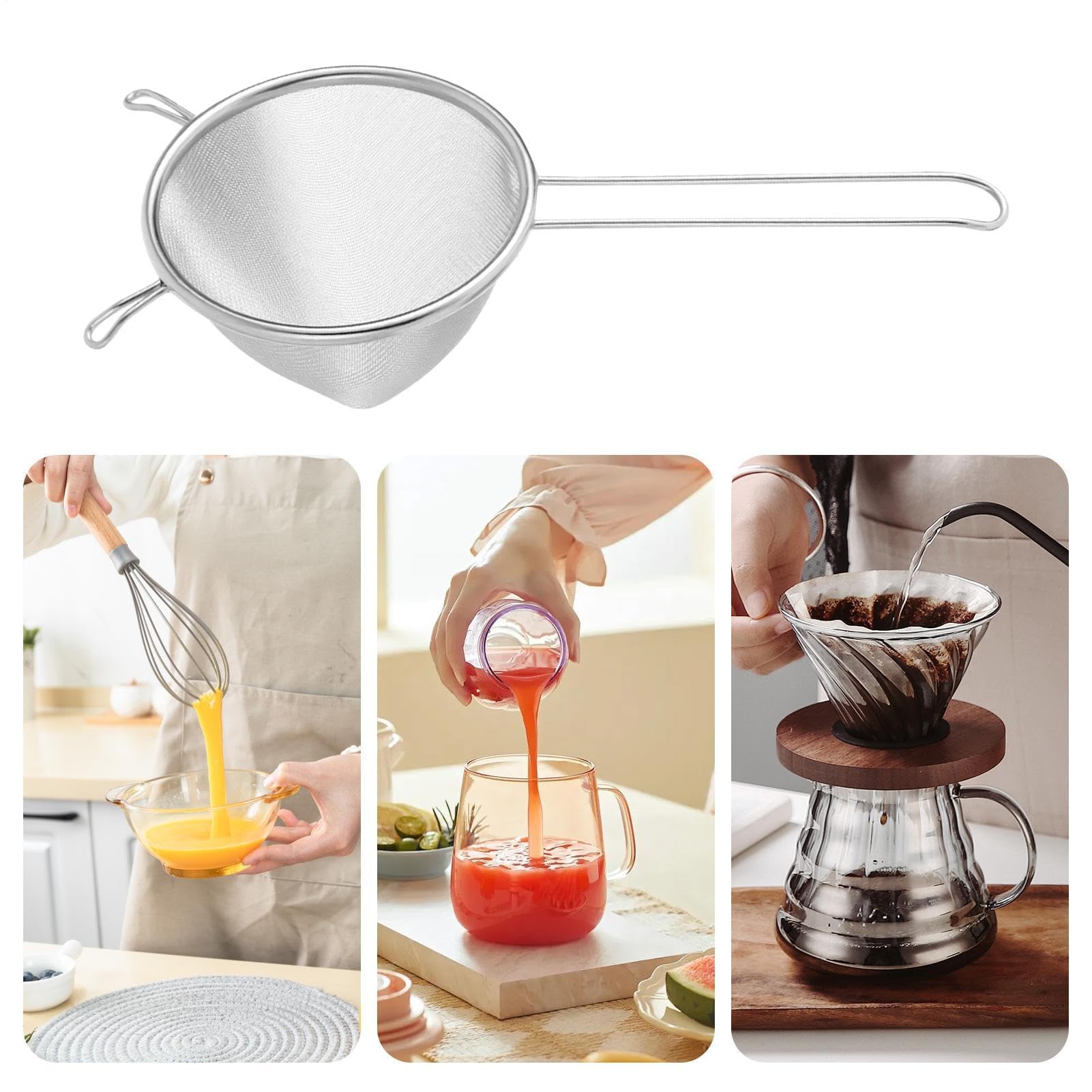 Passoire à mailles fines, tamis de cuisine en acier inoxydable pour la cuisine et la pâtisserie, idéal pour le thé, le café, parfait pour le riz, les nouilles, les fruits et les légumes, outil