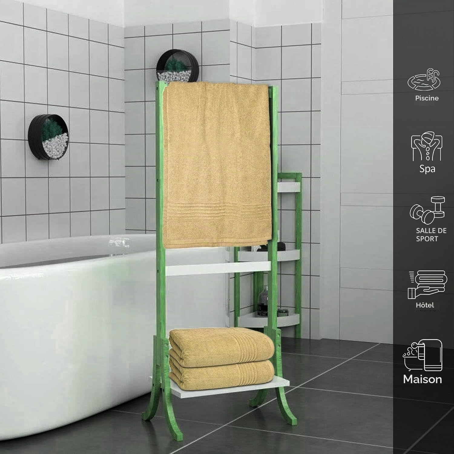 Lot de 1 à 2 draps de bain de luxe en coton de qualité supérieure - 100 x 200 cm, 700 g/m² - Taille XL (2, latte)