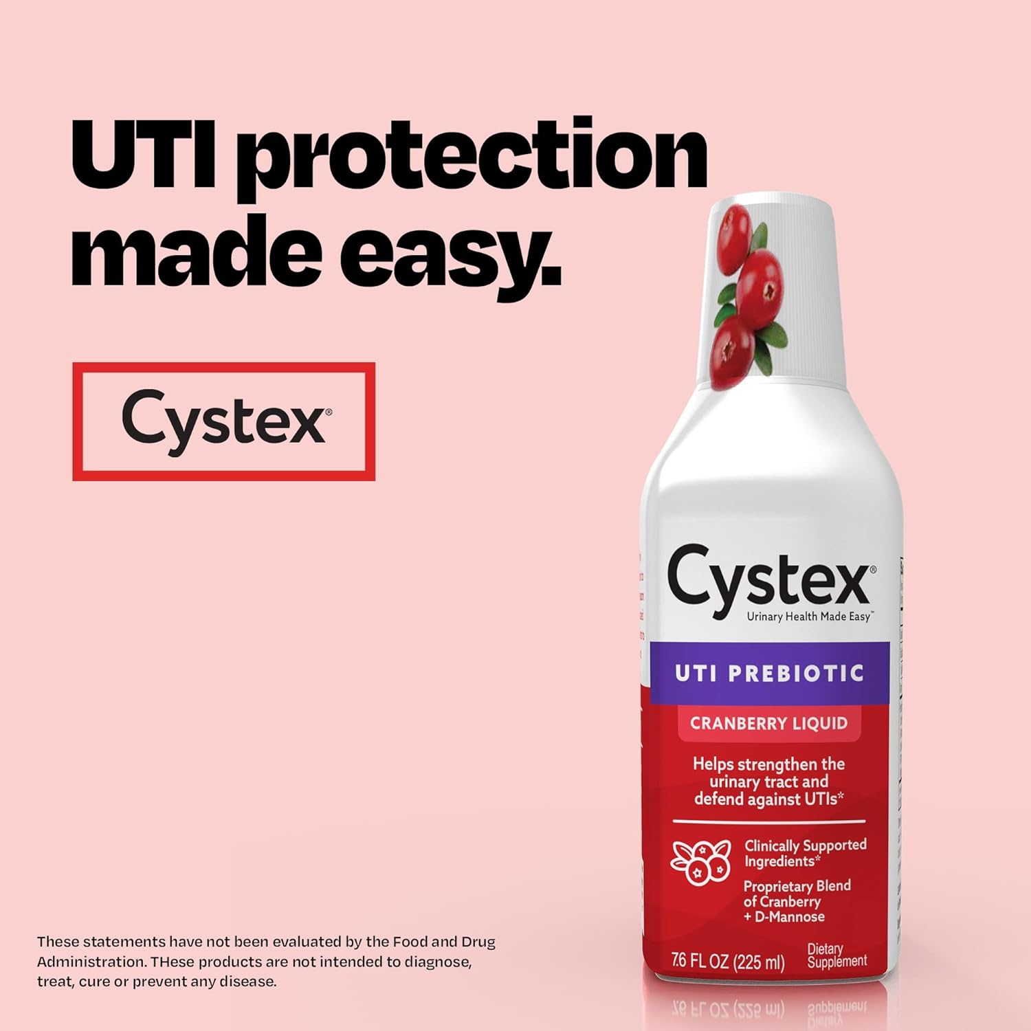 Cystex Urinary Tract Infection Support, Cranberry Prebiotic Supplement for UTI Protection & Urinary Health Maintenance, D-Mannose & Vitamin C, 7.6 oz : Everything Else