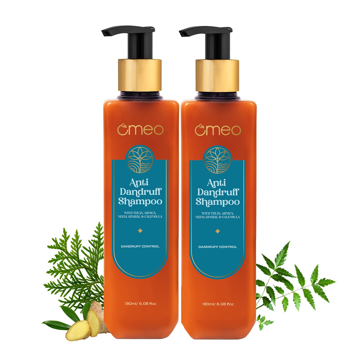 Omeo Anti Dandruff Shampoo 200ml (Pack of 2) With Natural Ingredients of Neem, Ginger, Calendula and Thuja | Clear Scalp Dandruff, Gentle on Hair - For Women & Men