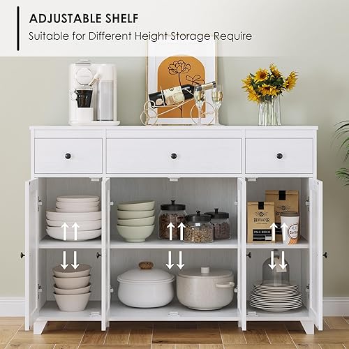Miniatura 6 de HIFIT Aparadores y bufés de estilo rústico con 3 cajones de almacenamiento y 4 puertas estantes ajustables armario rústico de barra de café de 47