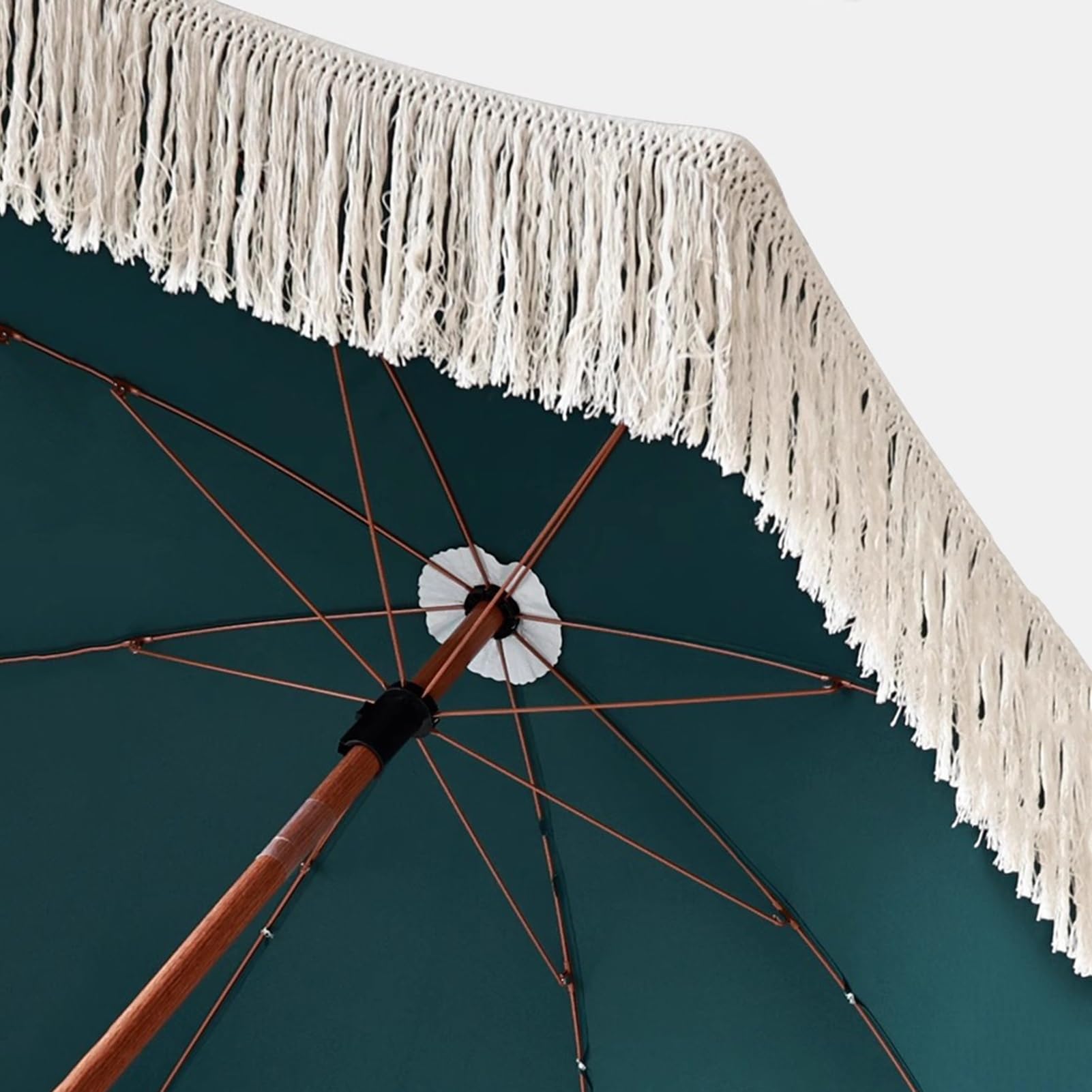 Parasole da Esterno con Nappa 180 cm, Ombrellone da Spiaggia Rotondo Portatile, Palo in Alluminio Effetto Legno, Protezione UV, Senza Base