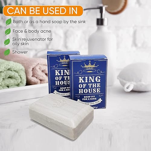 Miniatura 6 de Kovot Juego de regalo de barra de jabón King of the House  Juego de 6 barras con aroma masculino hidratante de 5.3 onzas, con forma de barra de oro,