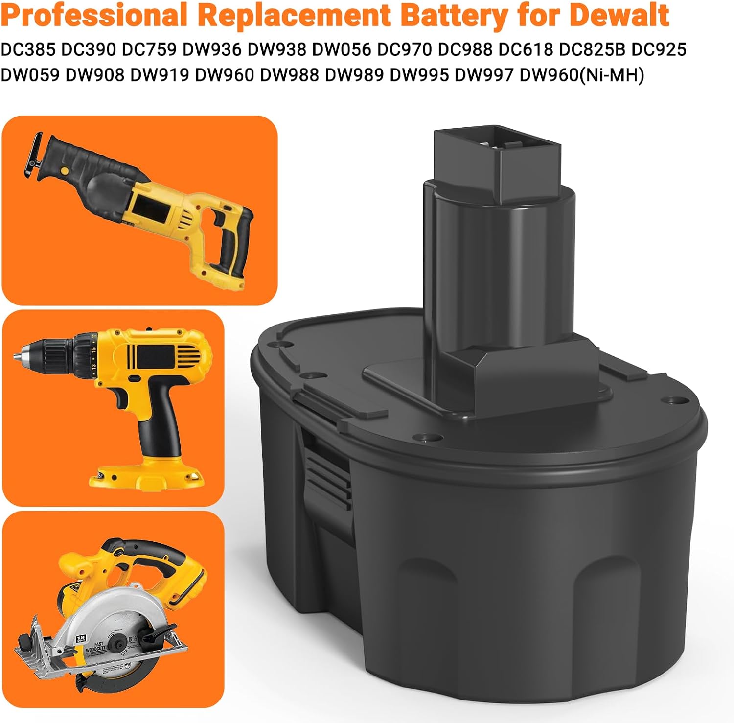 Shentec 18V 5000mAh Replacement Battery for Dewalt DC385 DC390 DC759 DW936 DW938 DW056 DC970 DC988 DC618 DC825B DC925 DW059 DW908 DW919 DW960 DW988 DW989 DW995 DW997 DW960(Ni-MH)