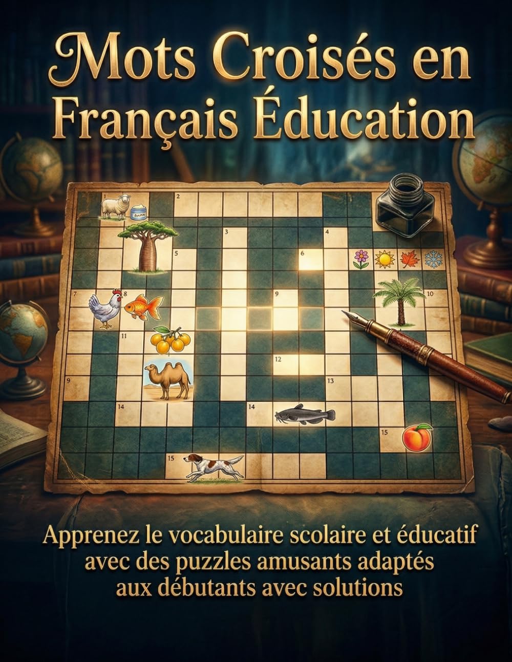 Mots Croisés en Français Éducation: Apprenez le vocabulaire scolaire et éducatif avec des puzzles amusants adaptés aux débutants avec solutions