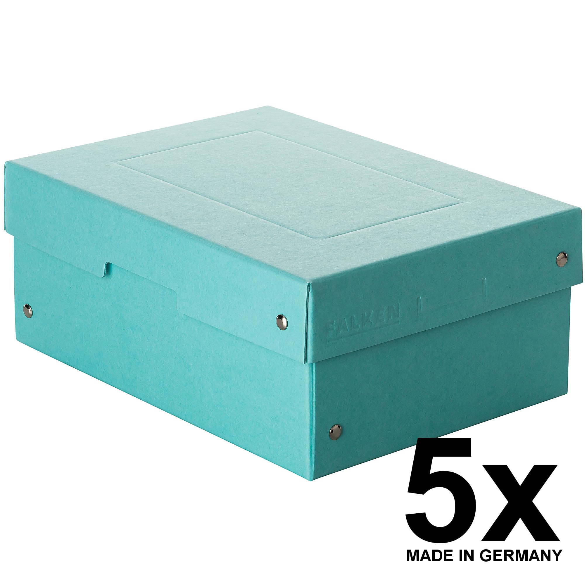 FALKEN 5x PureBox Pastell aus Recycling-Karton 100 mm hoch DIN A5 blau | Made in Germany Aufbewahrungsbox mit Deckel Blauer Engel Vegan Geschenkbox Transportbox Schachtel Allzweckbox