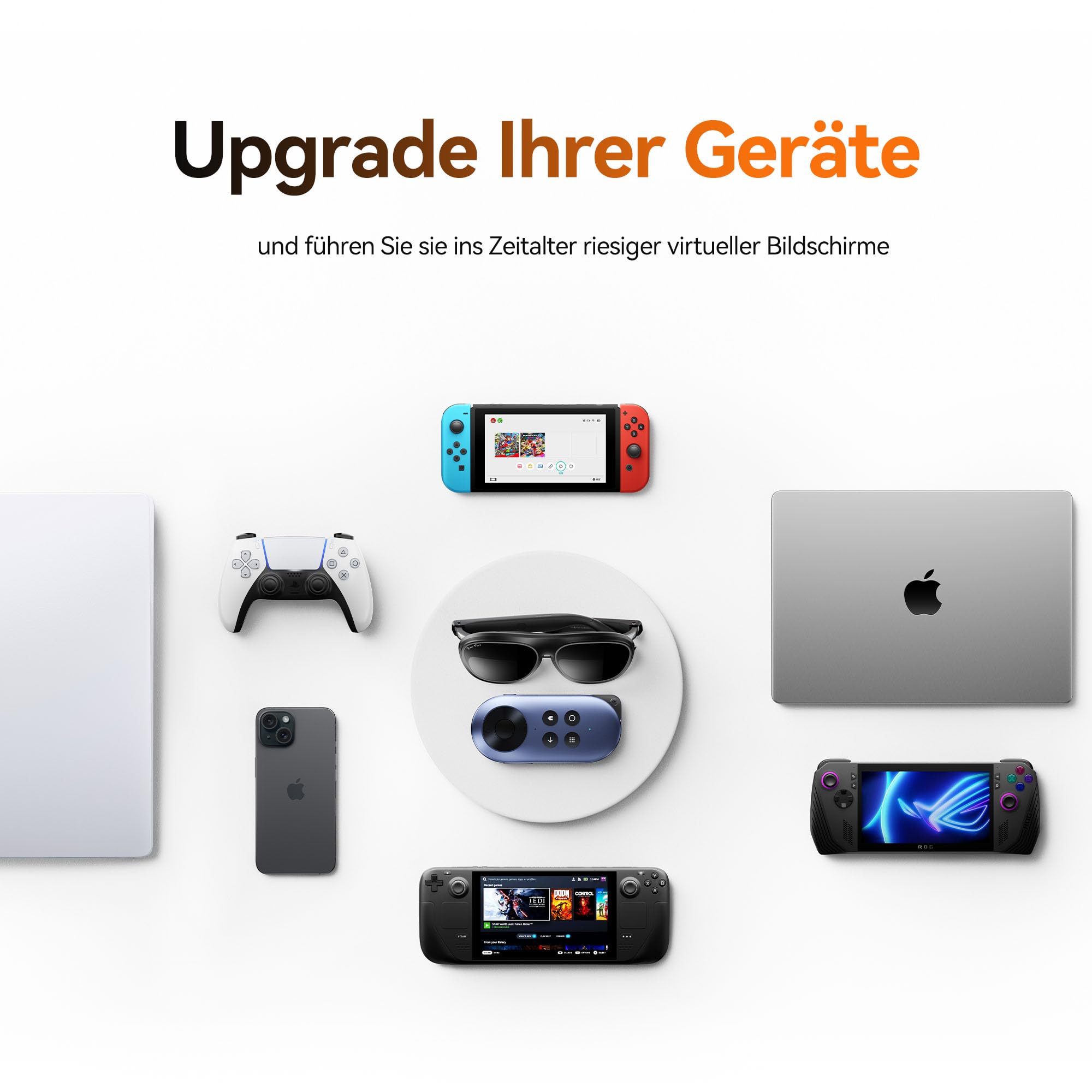 Rokid Max 2 AR Brille Schwarz, 215" Micro-OLED Display, Myopia Adjustable (0-600D), 120Hz, 50° FOV und 600nits Leuchtdichte, kompatibel mit Android und PC/ROG/Steam