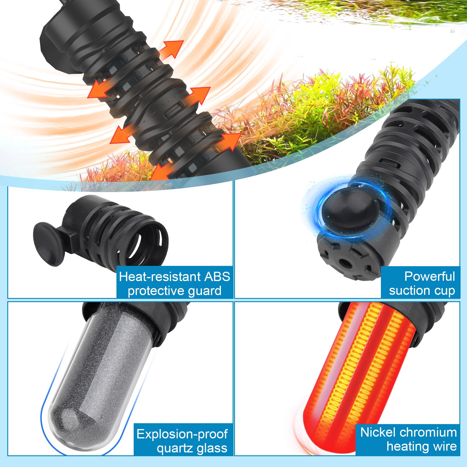 TEAYOC Aquariumverwarmer LED Kleine Aquarium Mini Verwarmer Laag Waterniveau Turtle Tank Digitale Display Heater Automatische Temperatuur Explosieveilige Verwarming Onderdompelbare Instelbare Temperatuur Fis