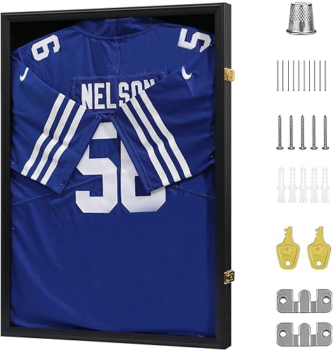 VERANI Jersey Frame - Caja de sombra de camiseta de fútbol - Marco de exhibición de jersey con 98% de protección UV acrílico y gancho de metal para