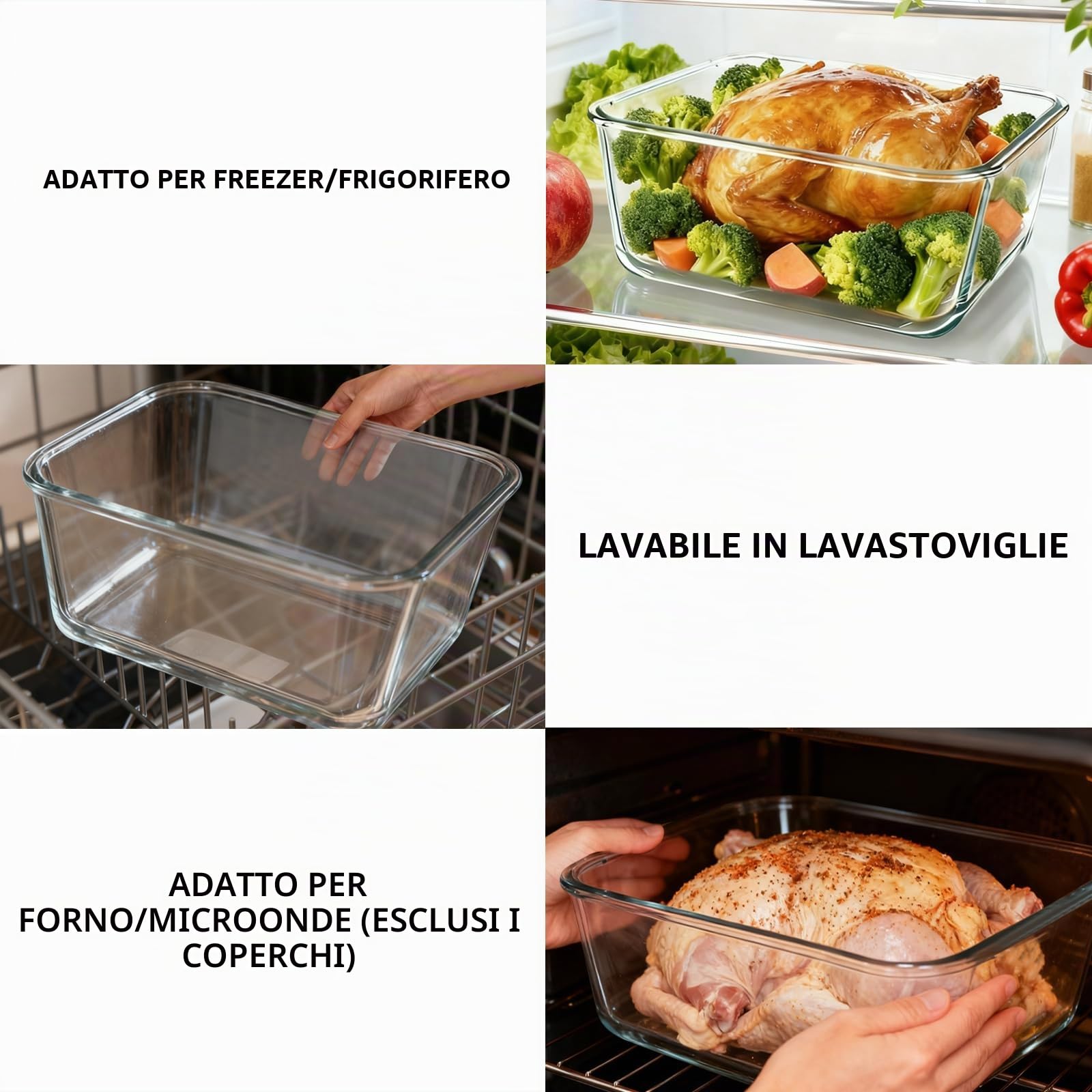 Grandi contenitori in vetro con coperchi, grandi contenitori per alimenti per marinata per rosticceria, pollo, preparazione di tacchino, anguria, potluck, XL XL extra large, contenitori ermetici per