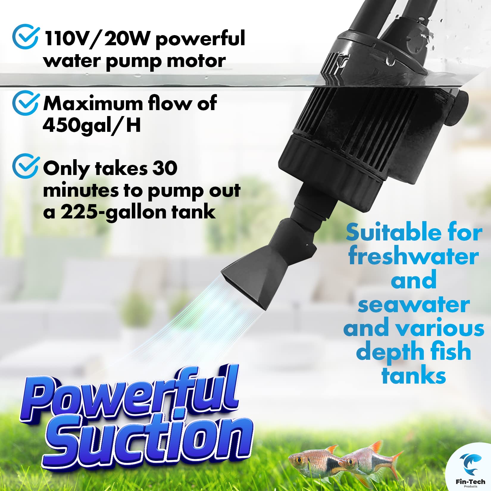 FinTech Aquarium Gravel Cleaner - Quickly and Easily Clean Your Aquarium - Aquarium Vacuum Gravel Cleaner - Ensure Your Fish Live in a Healthy and Clean Environment - Fish Tank Vacuum Gravel Cleaner