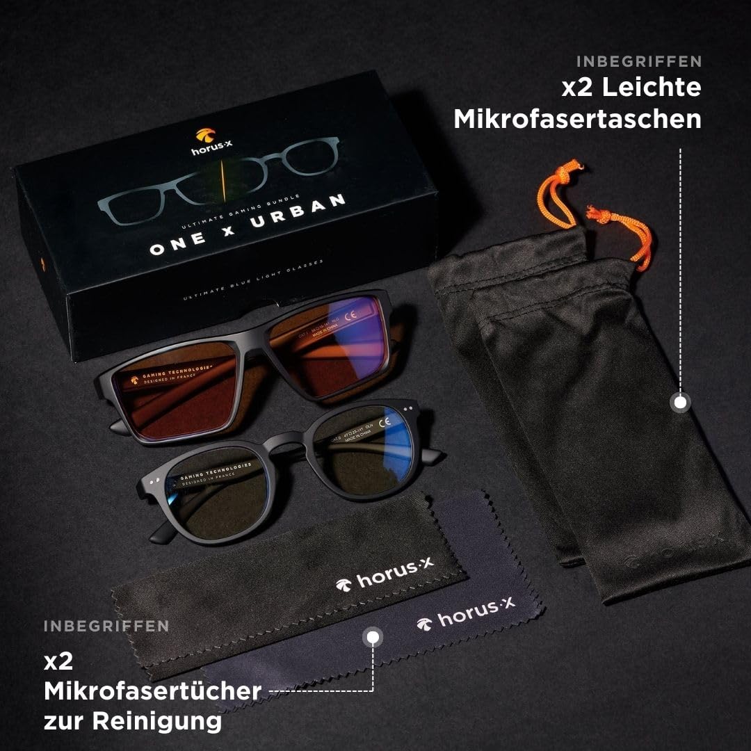 Horus X • Blaulichtfilter Brille Herren Damen | Blue Light Glasses | Gegen Ermüdung & Augenbelastung | Office & Gaming Brille
