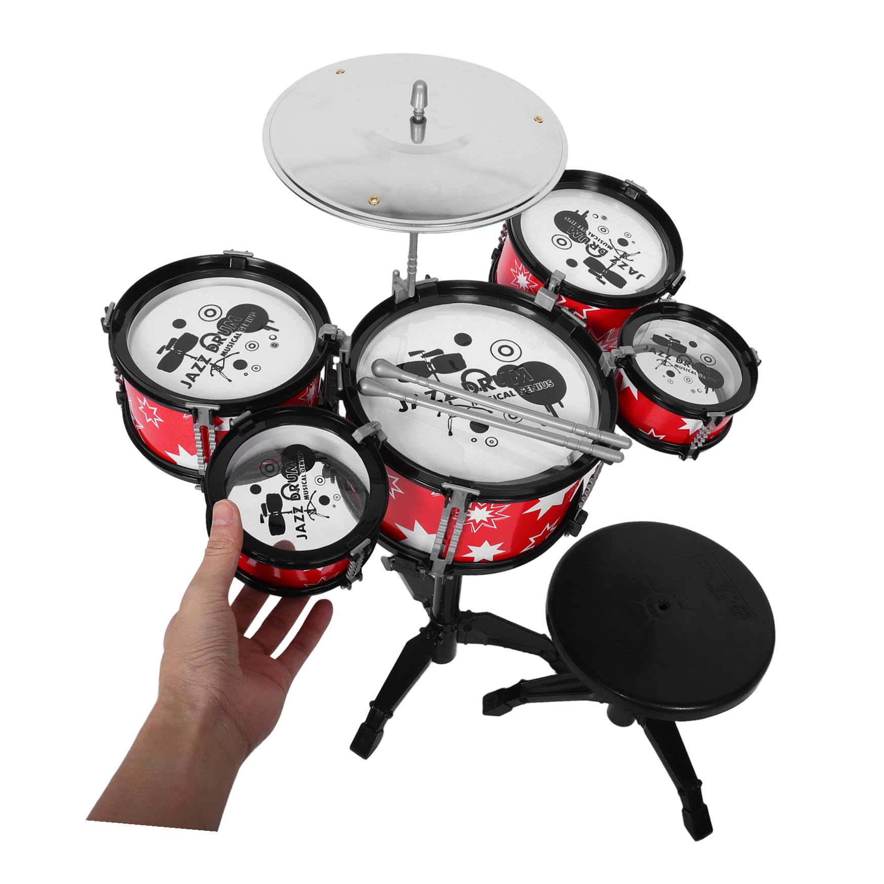 Batteria Giocattolo per Bambini, Set Mini Rosso in Plastica