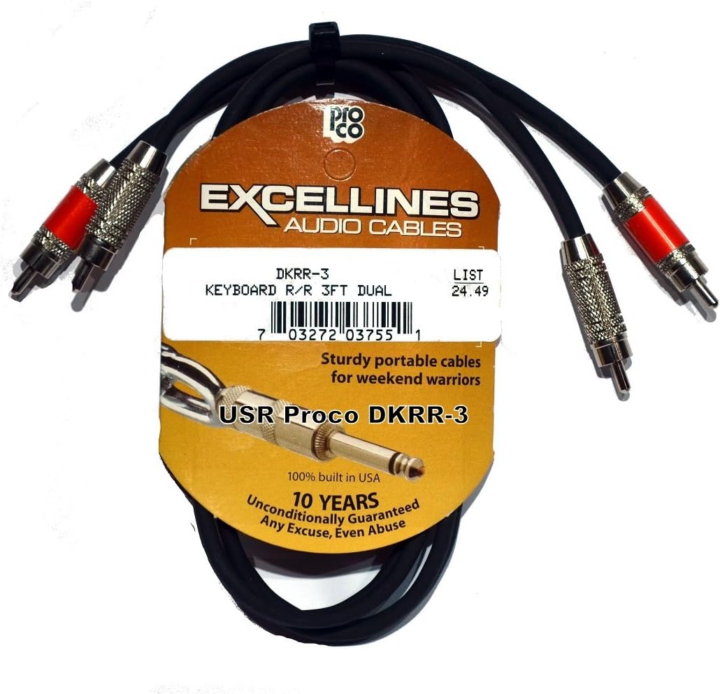 Proco DKRR3 Three Foot Stereo Patch Cord Hand Wired in USA Musical Instruments