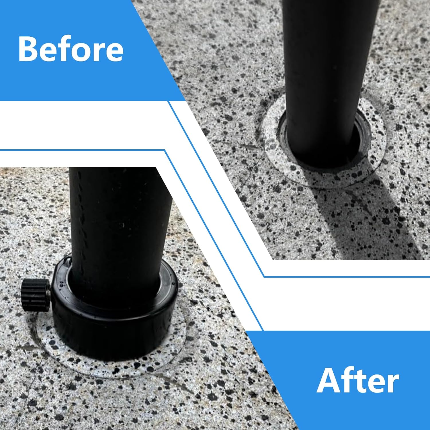 Pool Umbrella Pole Stabilizer Sleeve Adapter - Fit 1.5" & 1.35" Umbrellas Hole Holder Insert for Single-Threaded Baja Deck Pools Sleeves, Reducing Moving and Hold Umbrella in Place (Black)