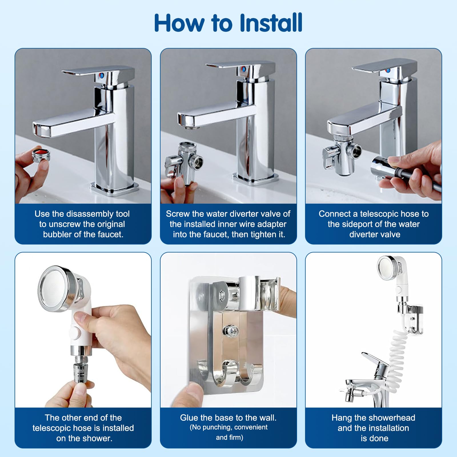 Doccetta per Lavandino Bagno con Tubo Estensibile 3M Doccino per Lavandino Cucina Doccetta Per Doccia,Doccetta per Bidet Doccino per Bidet Set Soffione Doccia con 6 Adattatore per Doccia e Bide