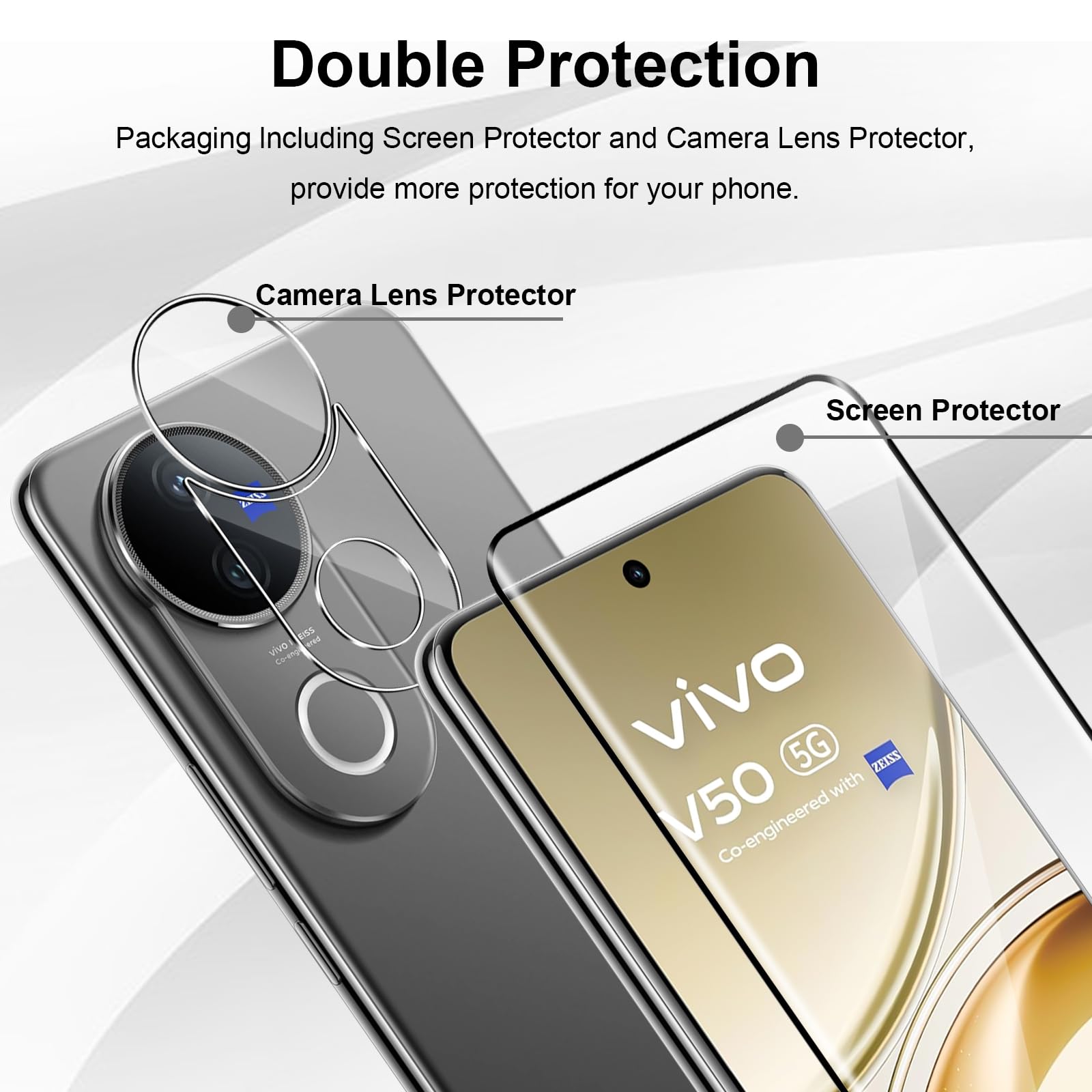 QULLOO Vetro Temperato per VIVO V50E / V50 5G, 2 Pezzi Pellicola Vetro