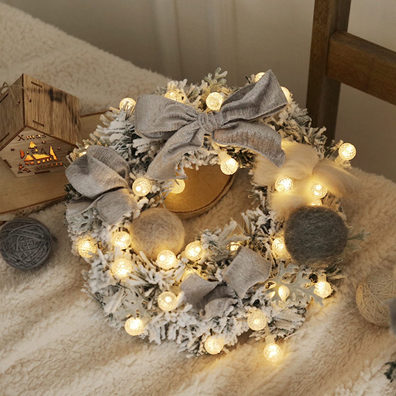 Arreglo Colgante Guirnalda Adornos Escena Navidad 30 cm Ventana Decoración navideña Decoración para el Carteles Navidad Puerta (Grey, One Size)
