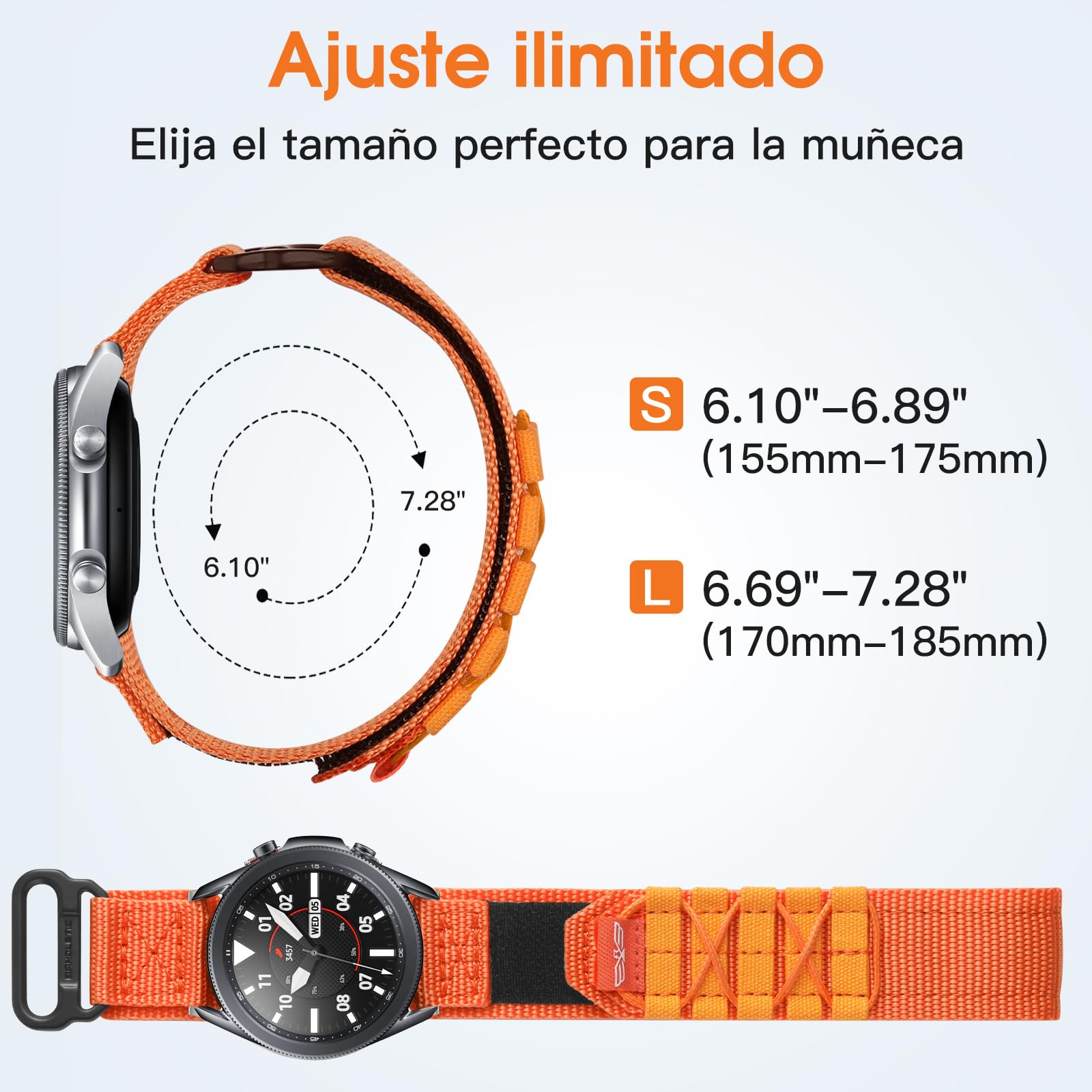 Bandletic 22mm Correa Compatible con Samsung Galaxy Watch 3 45mm - Galaxy Watch 46mm/Gear S3 Frontier/Classic, Nylon Deportiva Correa para Huawei GT4 46mm/GT3/GT2 46mm para Mujeres Hombres, S/Naranja