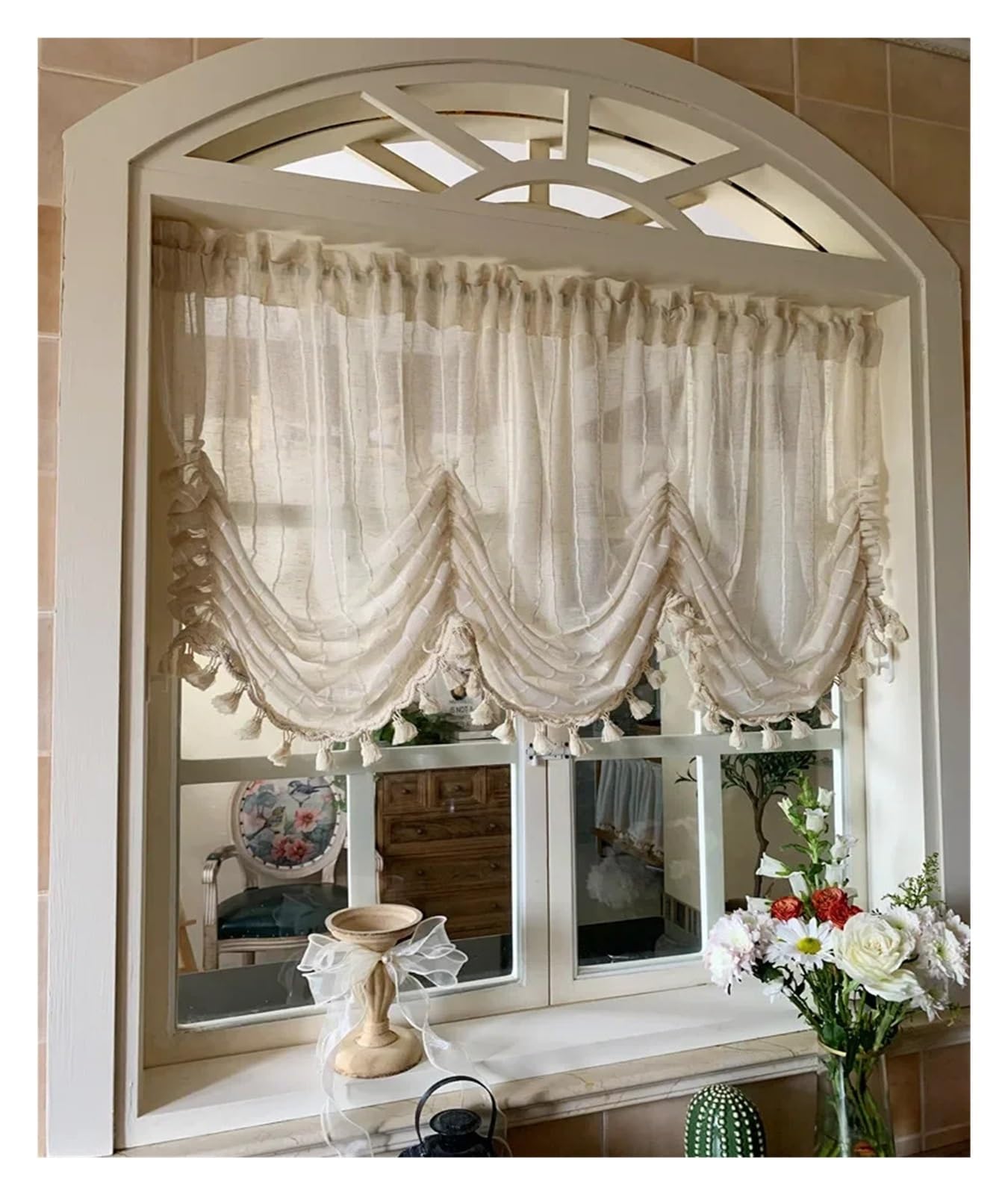 Tende a pacchetto con tende a pacchetto verticali per finestra in tulle bianco, tende velate per soggiorno, camera da letto, sala da pranzo (larghezza 150 cm x altezza 100 cm)