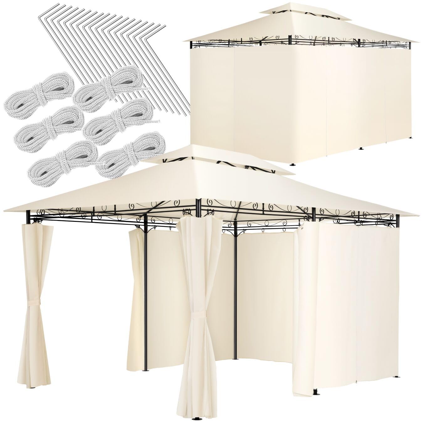 tectake® Gazebo da Giardino Deluxe, 400x300x265 cm, Gazebo Esterno Resistente con 6 Teli Laterali, Tendone da Esterno Regolabile ed Impermeabile, Resistente Raggi UV, Tenda Giardino, Sagre - Crema