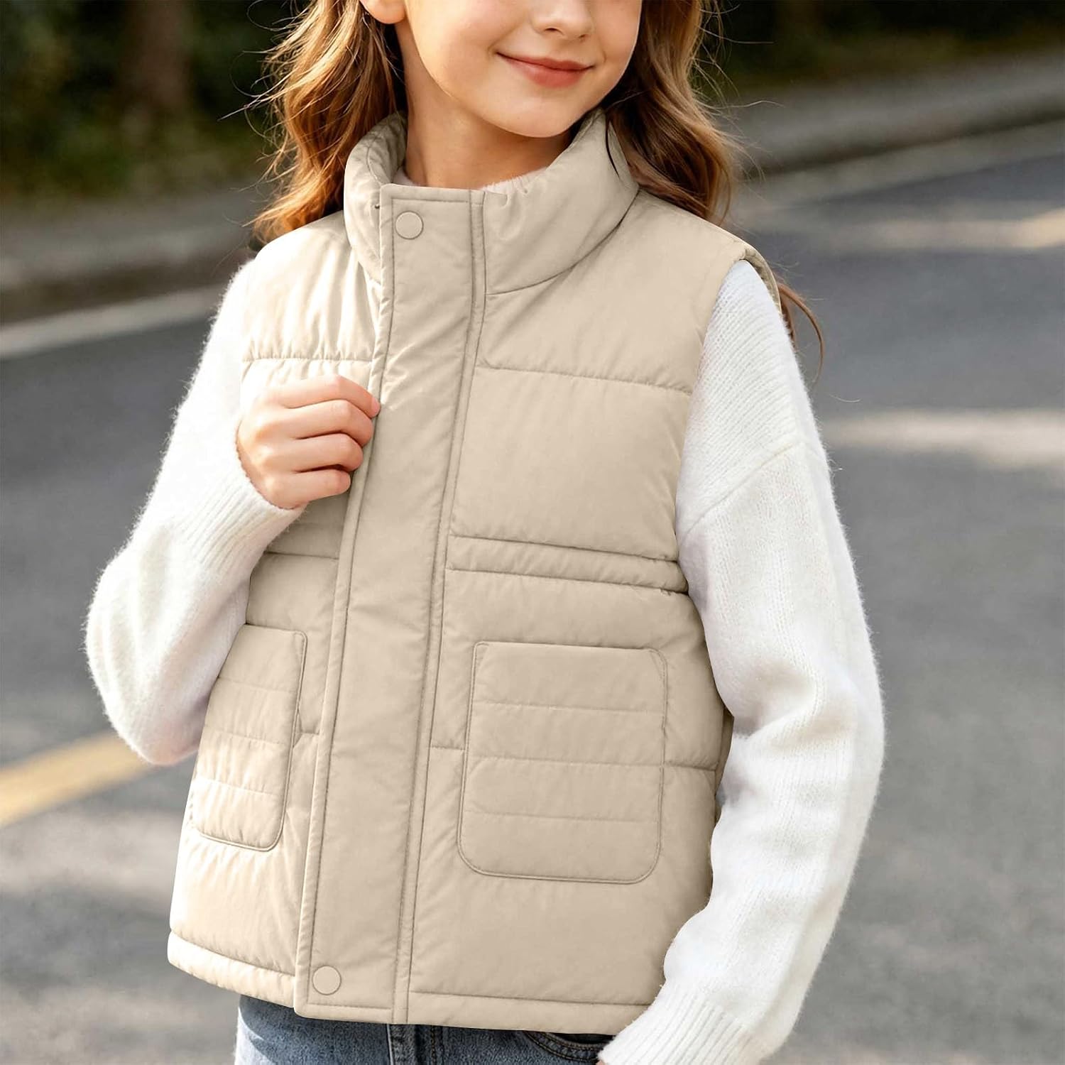 Girls Puffer Vest Kids Stand Collar Pocket Warm Winter Jacket