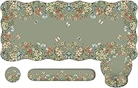 iCasso Girly Floral Desk Mat Set with Ergonomic Wrist Rests - Large XL Mouse Pad, Non-Slip, Water-Resistant for Office Gaming Women (Green)