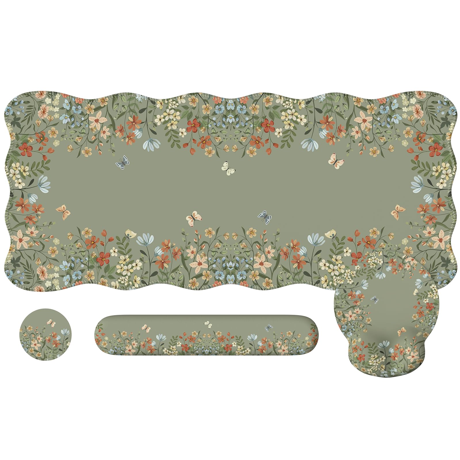 iCasso Desk Mat Set Large Mouse Pad with Wrist Rest Ergonomic Keyboard Wrist Support for Women Girly Floral