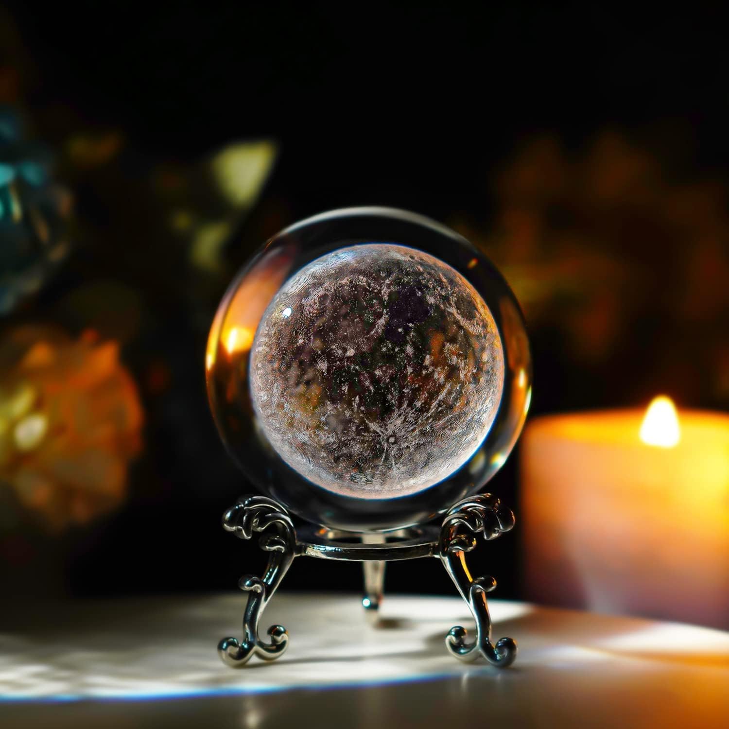 Neouth 60mm(2.3inch) Moon Crystal Ball Paperweight 3D Laser Engraved Quartz Glass Ball with Stand Sphere Table Decor Crafts 4