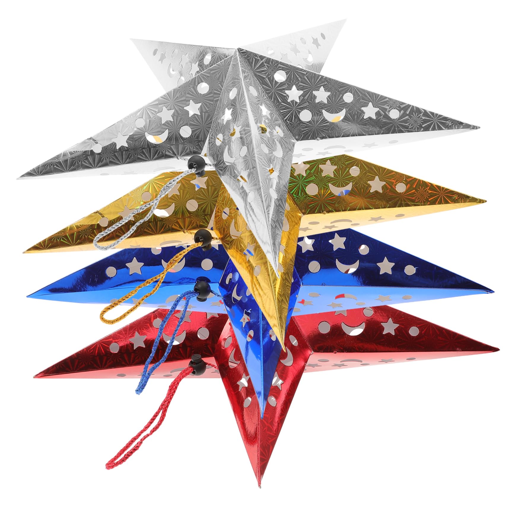 HOMSFOU 4 Lámparas Decorativas De Papel Con Forma De Estrella Mini Luces Colgantes Para Árbol De Navidad Linternas Solares Para Exteriores Adornos Navideños Luces A Pilas Luces